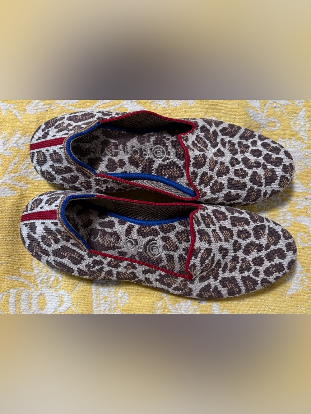 Rothy's The Loafer in Mocha Spot, featuring a leopard-print knit upper. Size 9